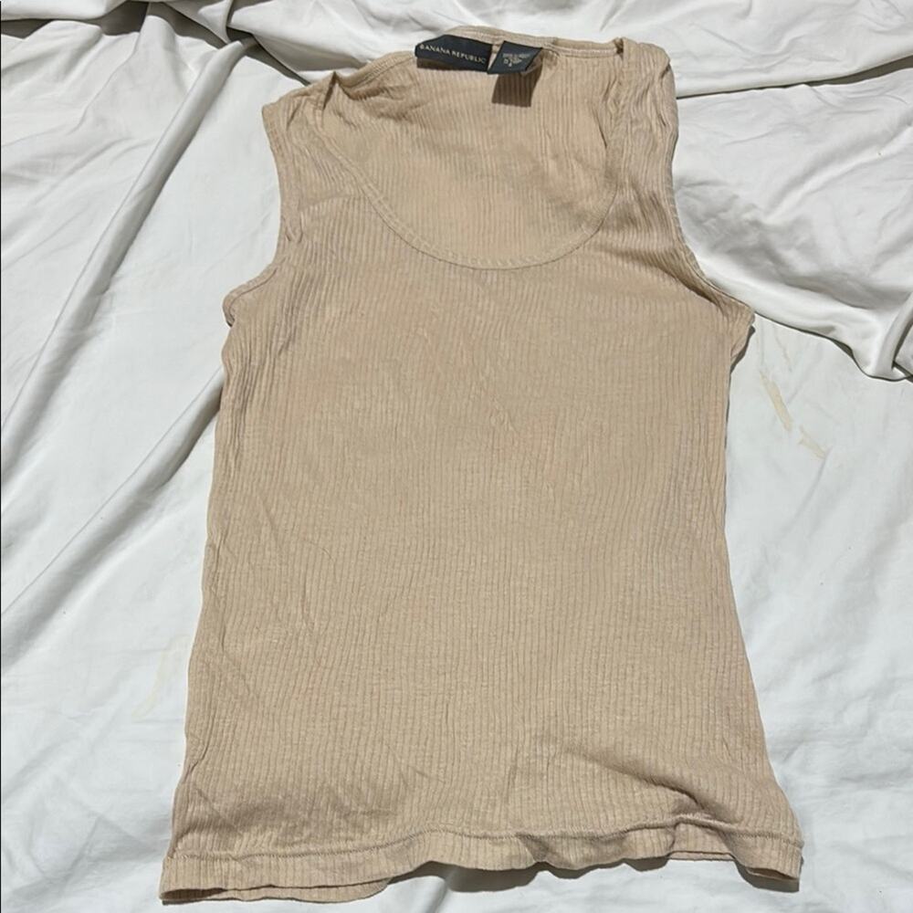 Banana Republic S Tan Fitted Sleeveless ribbed soft Tank Top 💯 cotton nwot
